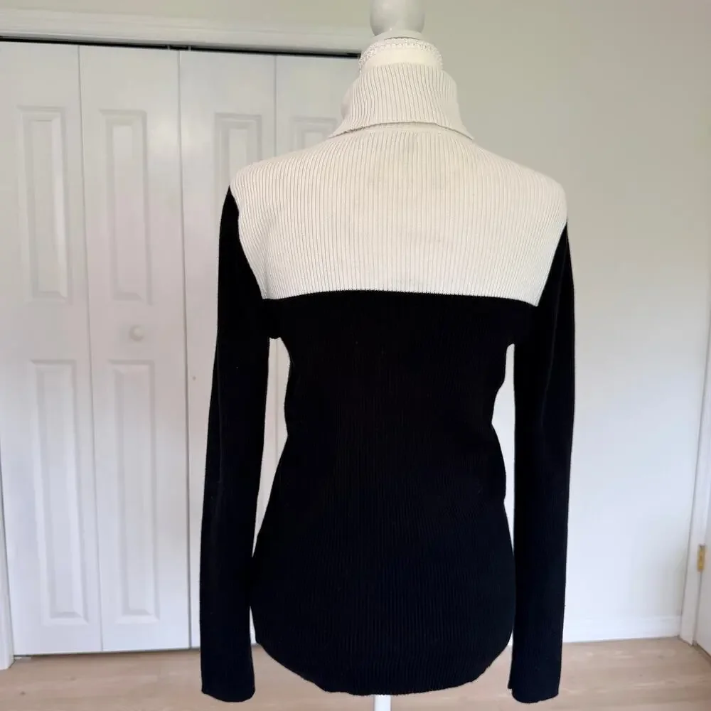Vintage Lauren Ralph Lauren Colorblock Turtleneck Sweater Black White RLL Large